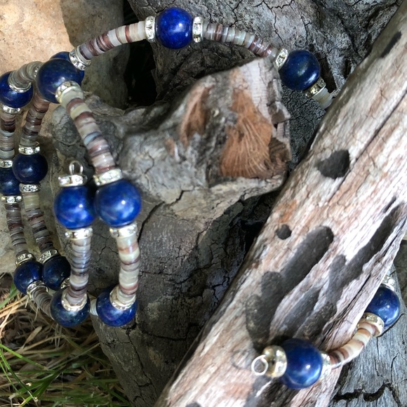💞Lapis Lazuli Beads; Multi Cream/Brown Pukkas💕 - Picture 4 of 4